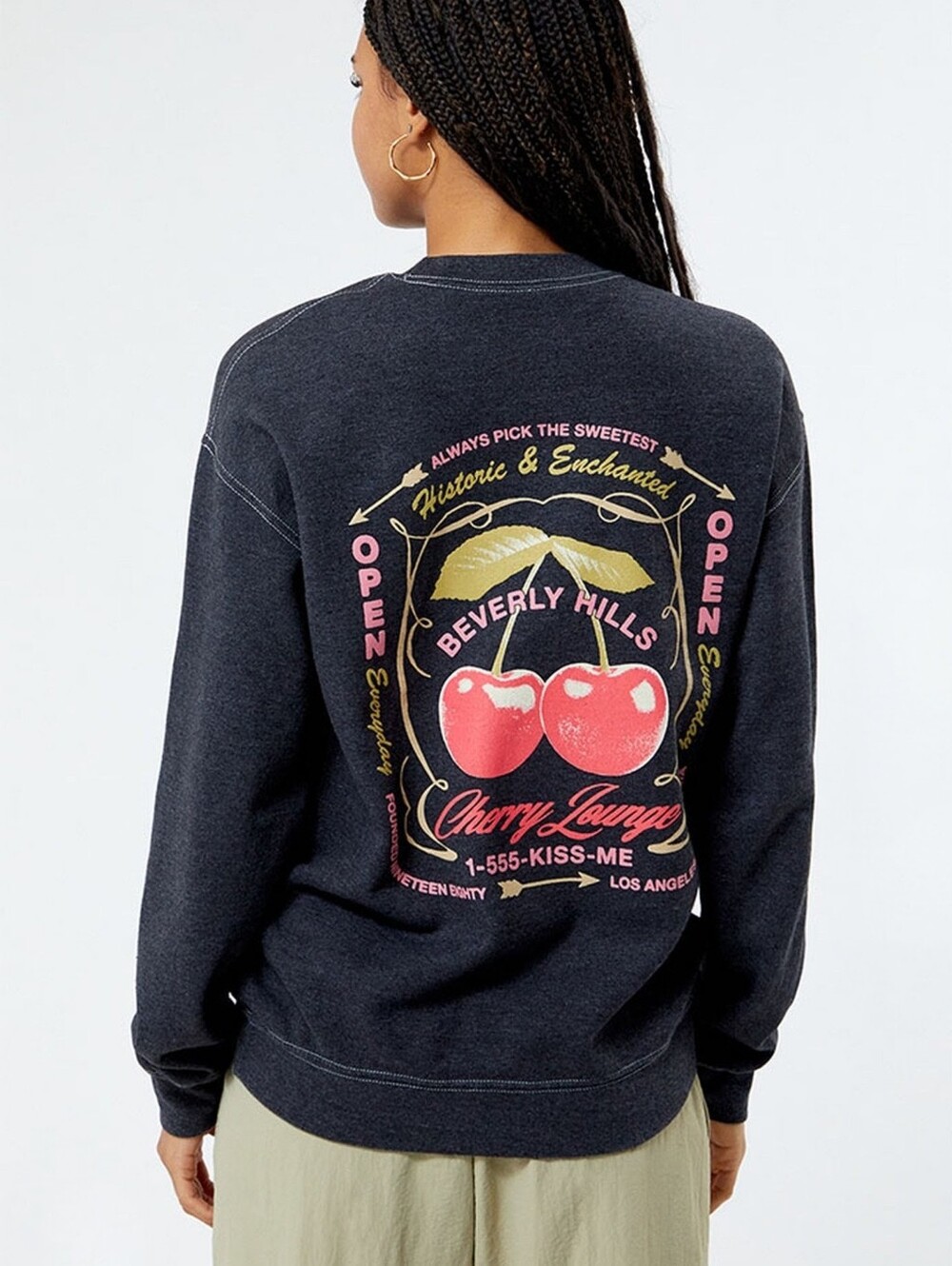 PS / LA Beverly Hills Cherry Crew Neck Sweatshirt Medium Dark Gray